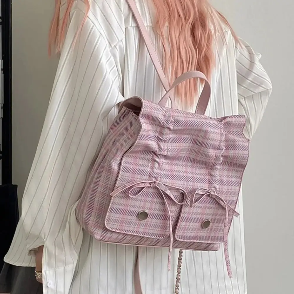 Gift Multifunctional Bow Female Backpacks Bow Element Leather Handbag Shoulder Bag Pink PU Vintage School Bag