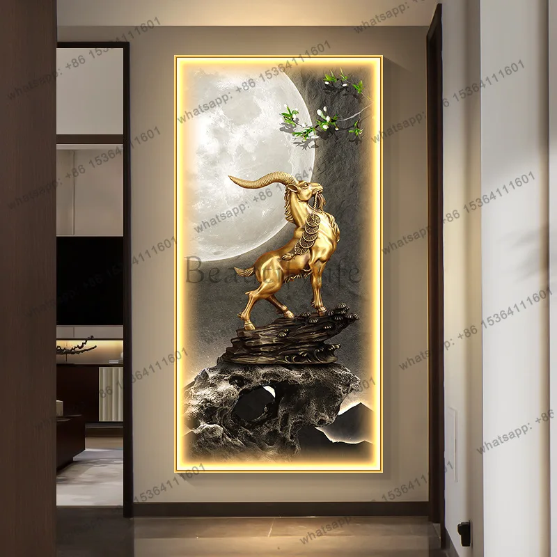 Sanyang Kaitai entrance decorative painting new Chinese corridor aisle hanging painting light luxury with lights