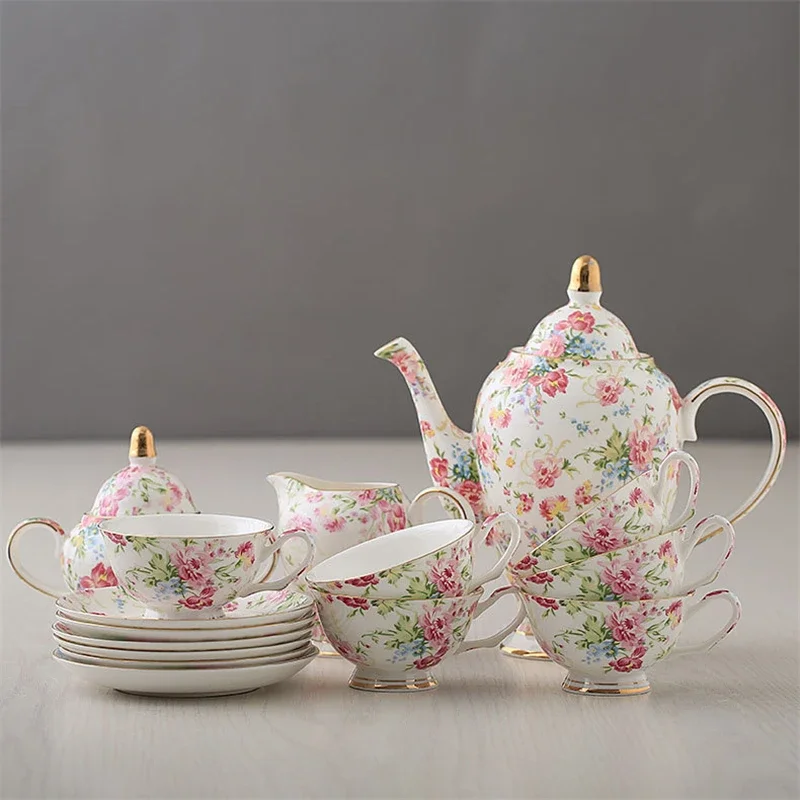 European Coffee Cup Saucer Set Bone China Coffee Pot Sugar Jar Milk Jug Set Afternoon Teaset Ceramic Home Drinkware Wedding Gift