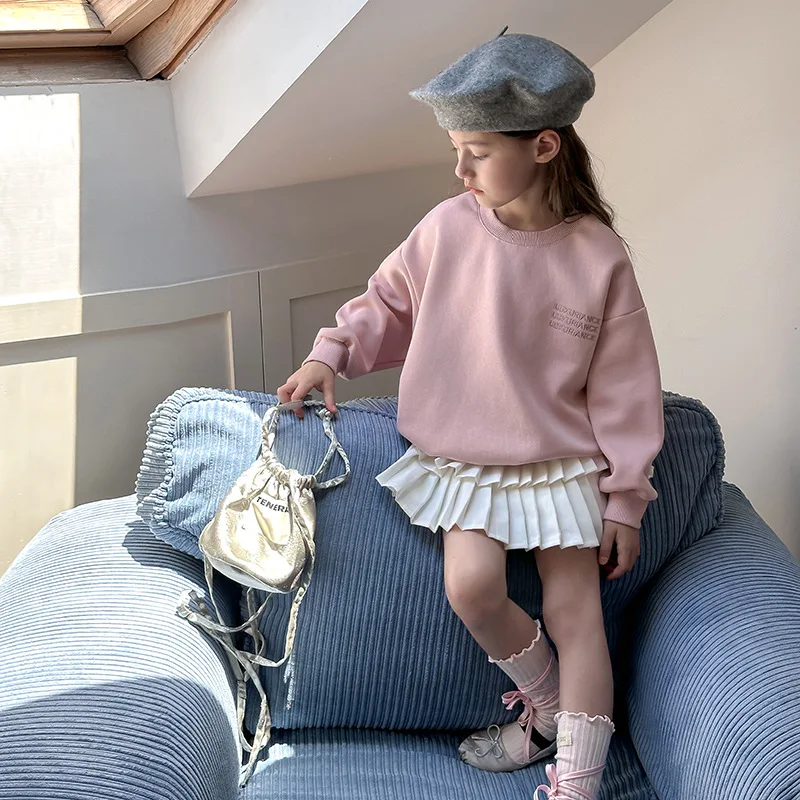 2026 Spring Autumn Girls Pink Angel Design Pullover Sweatshirt Fashion Unique Toddler Kids Long Sleeve Top