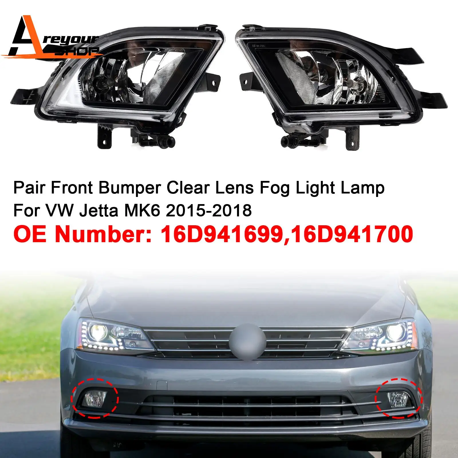 

1PC/Pair Front Bumper Clear Lens Fog Light Lamp for VW Volkswagen Jetta 2015 2016 2017 2018