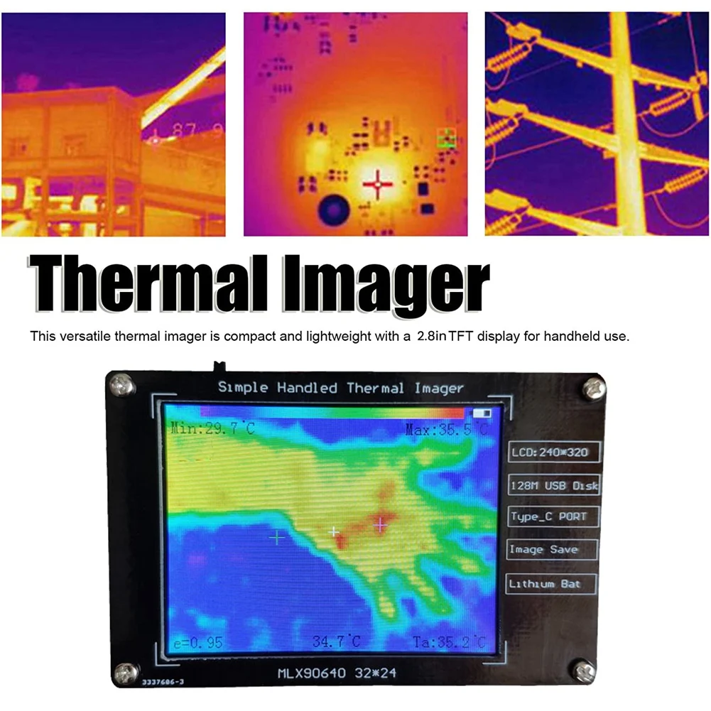 MLX90640 2.8 Inch LCD Digital Infrared Thermal Imaging 320X240 800MAh Temperature Detection DIY Thermal Imaging Camera