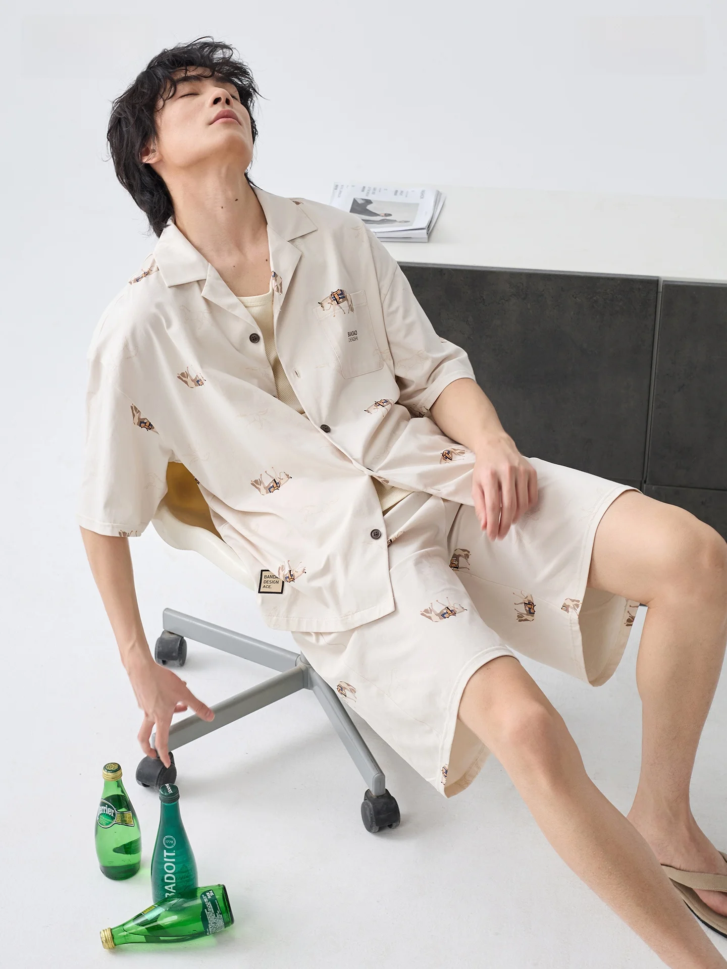 pennis-modal-ensemble-de-vetements-de-nuit-pour-homme-ete-sensation-rafraichissante-en-soie-glacee-vetements-d'interieur-coupe-ample-imprime-integral-manches-courtes-short