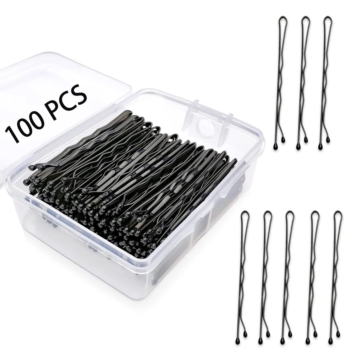 100PCS 2-Inch Hair Clips Set Secure Hold Bobby Pins for Women Girls Hairdressing Salon with Clear Storage Box
