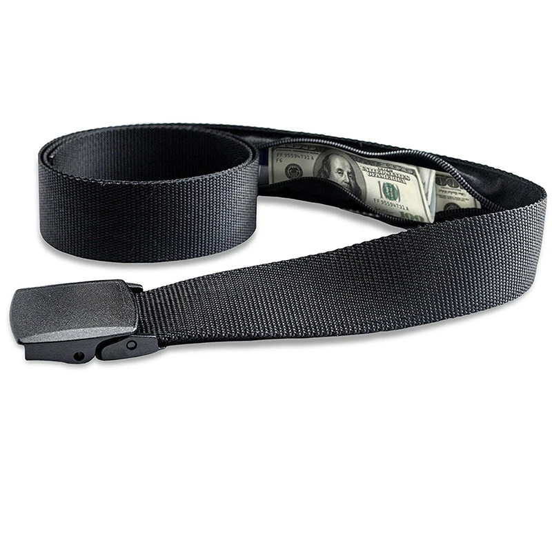 Nylon Webbing Waist Belt With Anti-Theft Hidden Money Bag Invisible Wallet Mens Casual