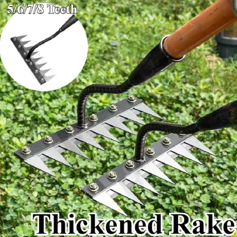 

For Gardening Weeding Loosening Soil Rake 8/7/6/5teeth Garden Weeding Rake Heavy Duty Metal Gardening Hoe Weeding Rake Farm Tool