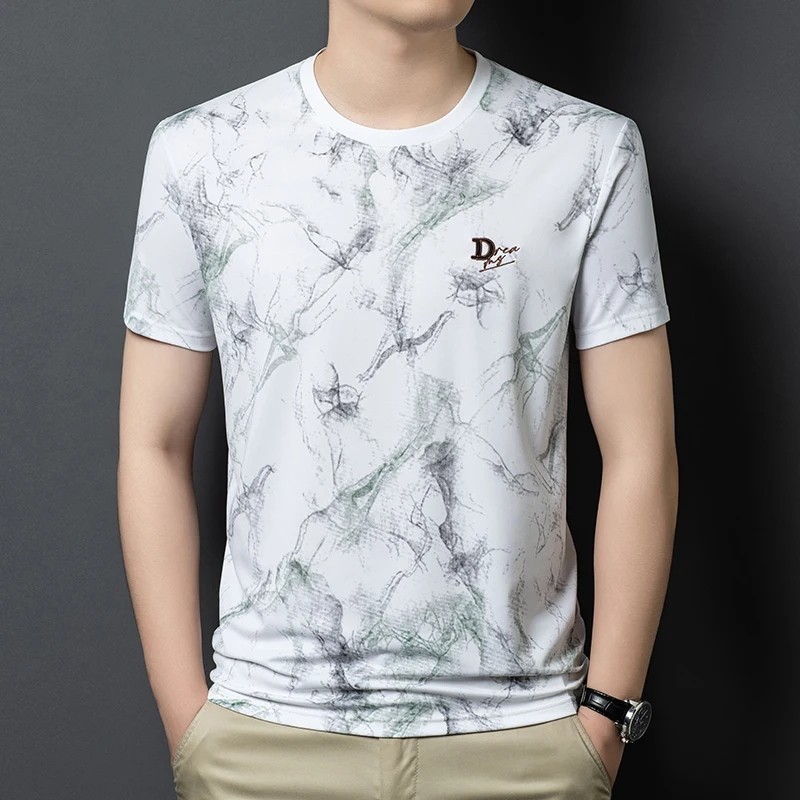Eembroidery Print T Shirt For Men Short Sleeve Slim Cool Feeling Summer Quality Polyester Spandex Streetwear Camisetas De Hombre