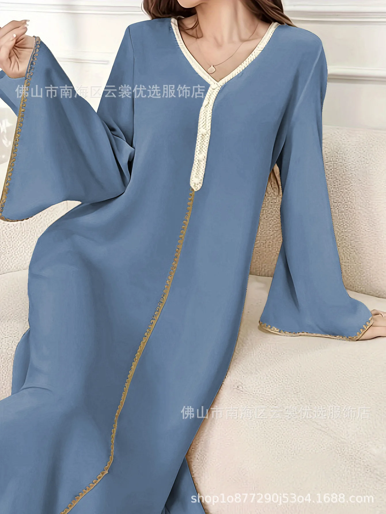 Eid Abito da donna Abaya musulmano con scollo a V Perle Abiti Largos Party Caftano Jalabiya Ramadan Abiti lunghi Dubai Arabo Abito lungo 2025