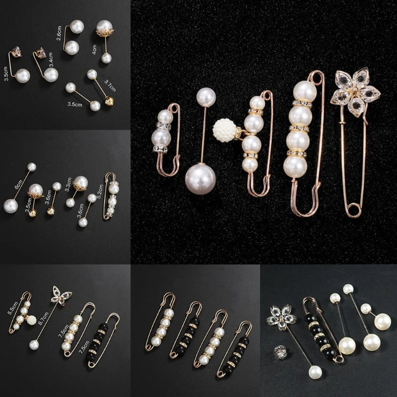 Faux Pearl Beads Safety Pins Shiny for Rhinestone Jewelry Brooch Shirts Dresses Cardigan Collar Sweater Scarf Clip Drop Shipping