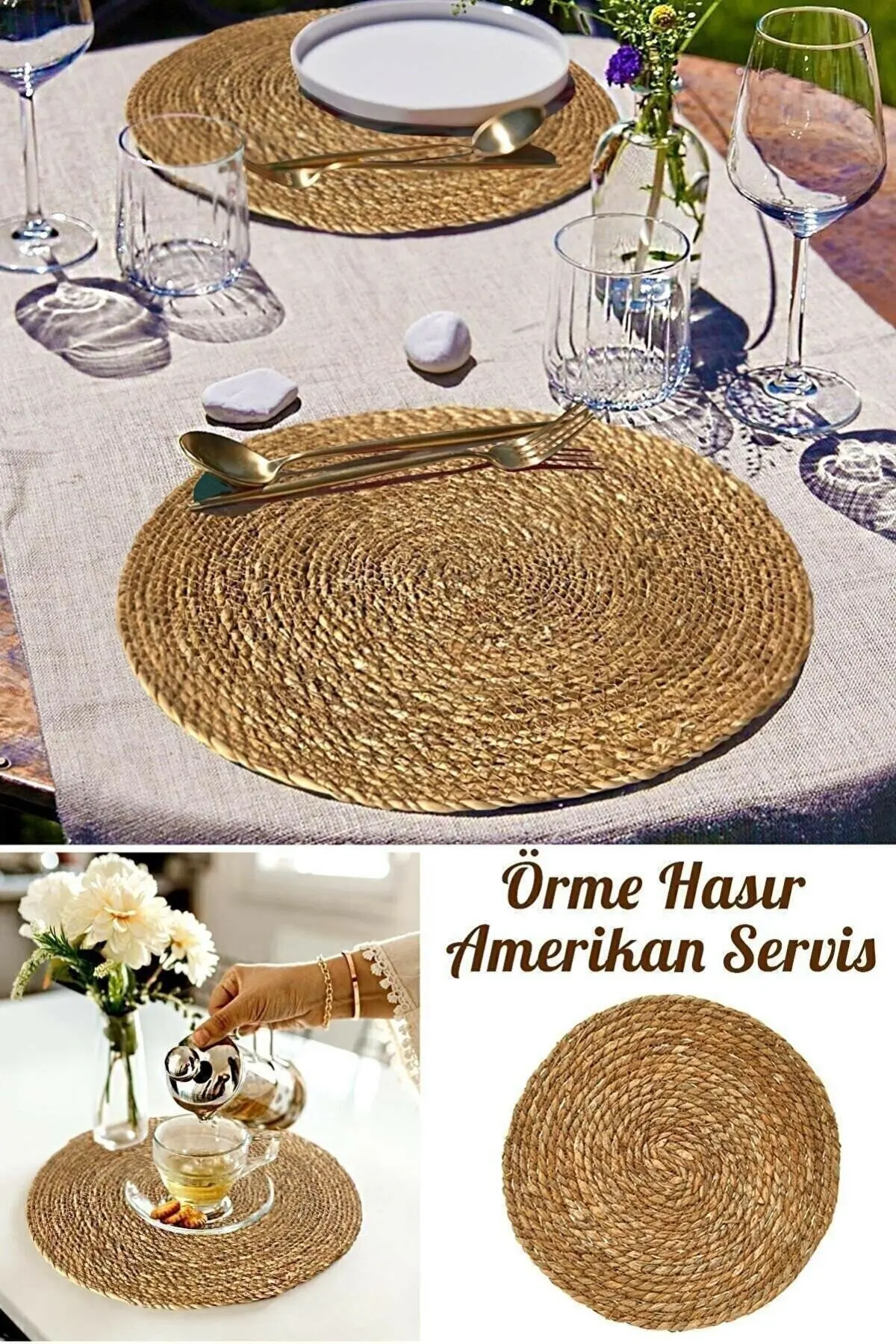 6 Pieces Straw Knitted Placemat Plate Bamboo Tableware Presentation Fireproof Table Cloth Non-Slip Washable Tableware Tableware