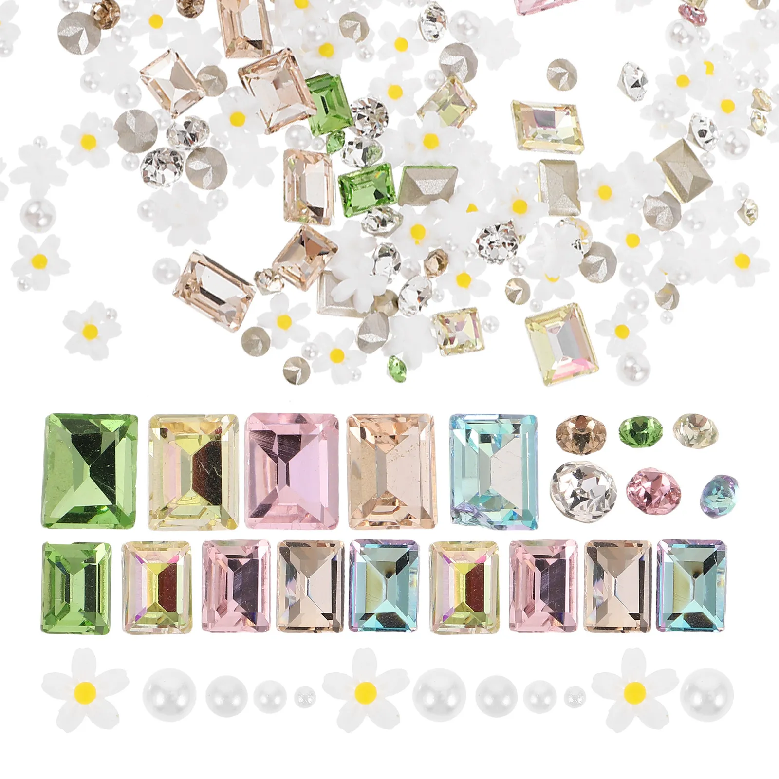 

Набор из 5 штук: разноцветные украшения для ногтей в виде маргариток, жемчуга и страз, DIY-декор для ногтей, набор цветочных шармов для маникюра