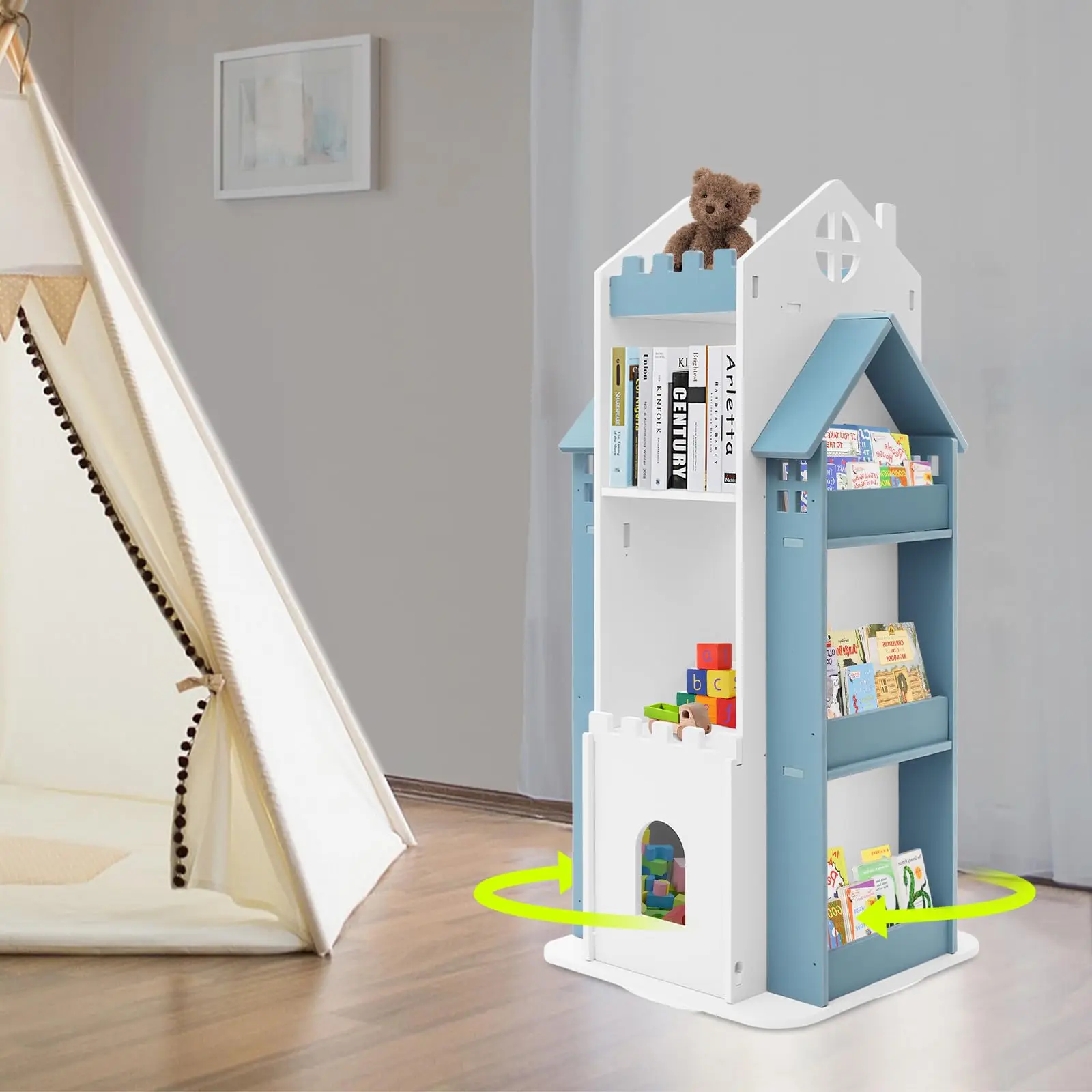 رف كتب دوار للأطفال، 3 طبقات 360 درجة °     رف كتب دوار للأطفال، رف كتب زاوية صغير لغرفة نوم الأطفال ذات المساحة الصغيرة