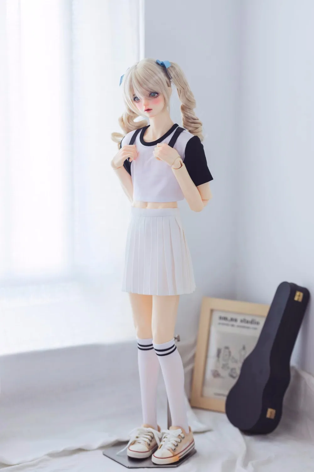 BJD Doll clothes suitable  into 1/3 1/4 Uncle size preppy black and white sports dress set doll accessories