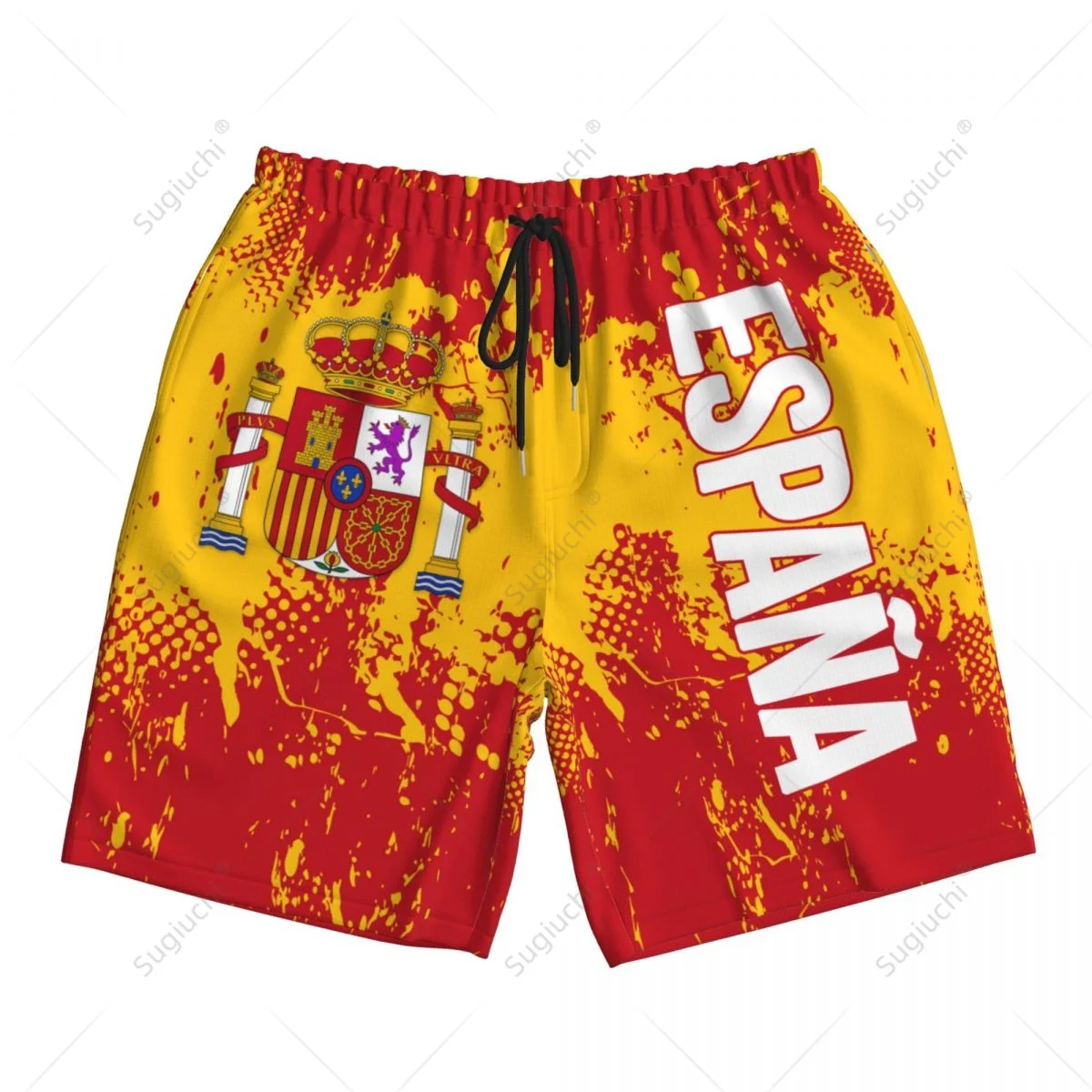 Men\'s Spain Flag Beach Pants Board Shorts Surfing Boys Soccer Cycling Swimwear Running Polyester