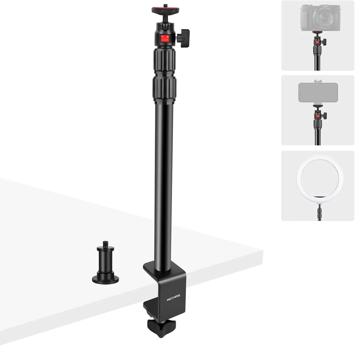 

Camera Desk Mount Table Stand with 360° Ball Head, Table Light Stand with 1/4" Screw & C Clamp, Webcam Stand Mount for