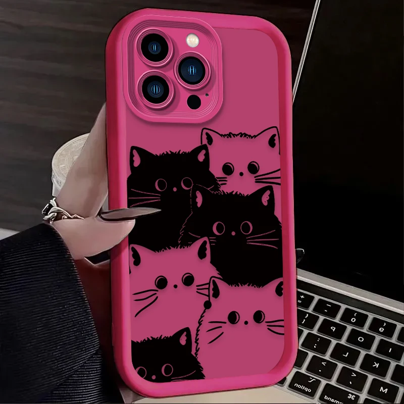 Bonita funda de silicona suave para iPhone, protector de pantalla completa con gato blanco y negro para iPhone 16, 15, 14, 13, 12, 11 Pro Max, X, XS, X, S Max, XR, SE 2020, 7, 8 Plus