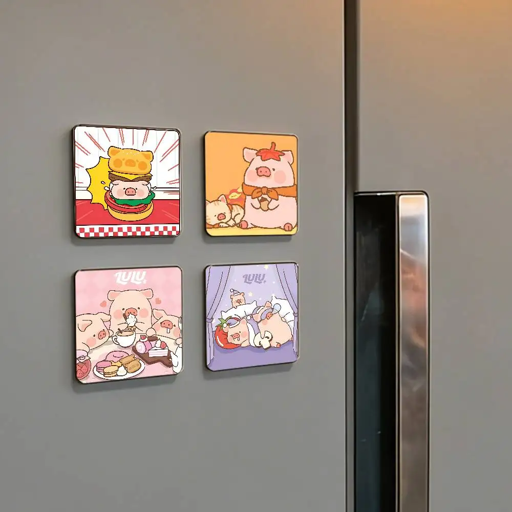 Cartoon L-Lulu Piggy Kühlschrankmagnete, personalisierter Kühlschrankmagnet, quadratische Form, Kühlschrank-Wanddekoration