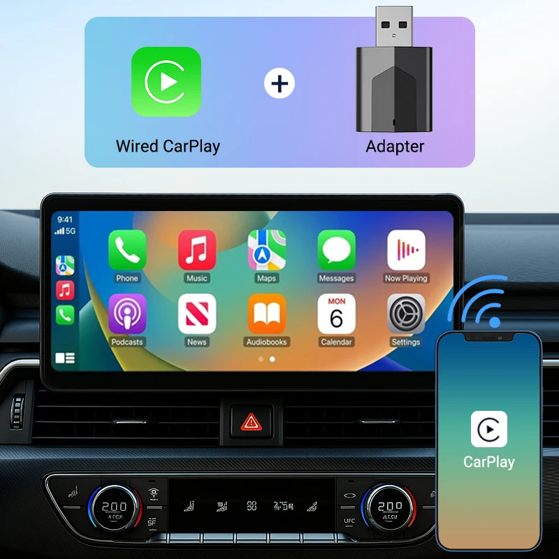 Mini 2 In 1 Smart Wireless CarPlay Adapter, Universal Android Auto Dongle for Car Entertainment System, Portable Lightweight Hid