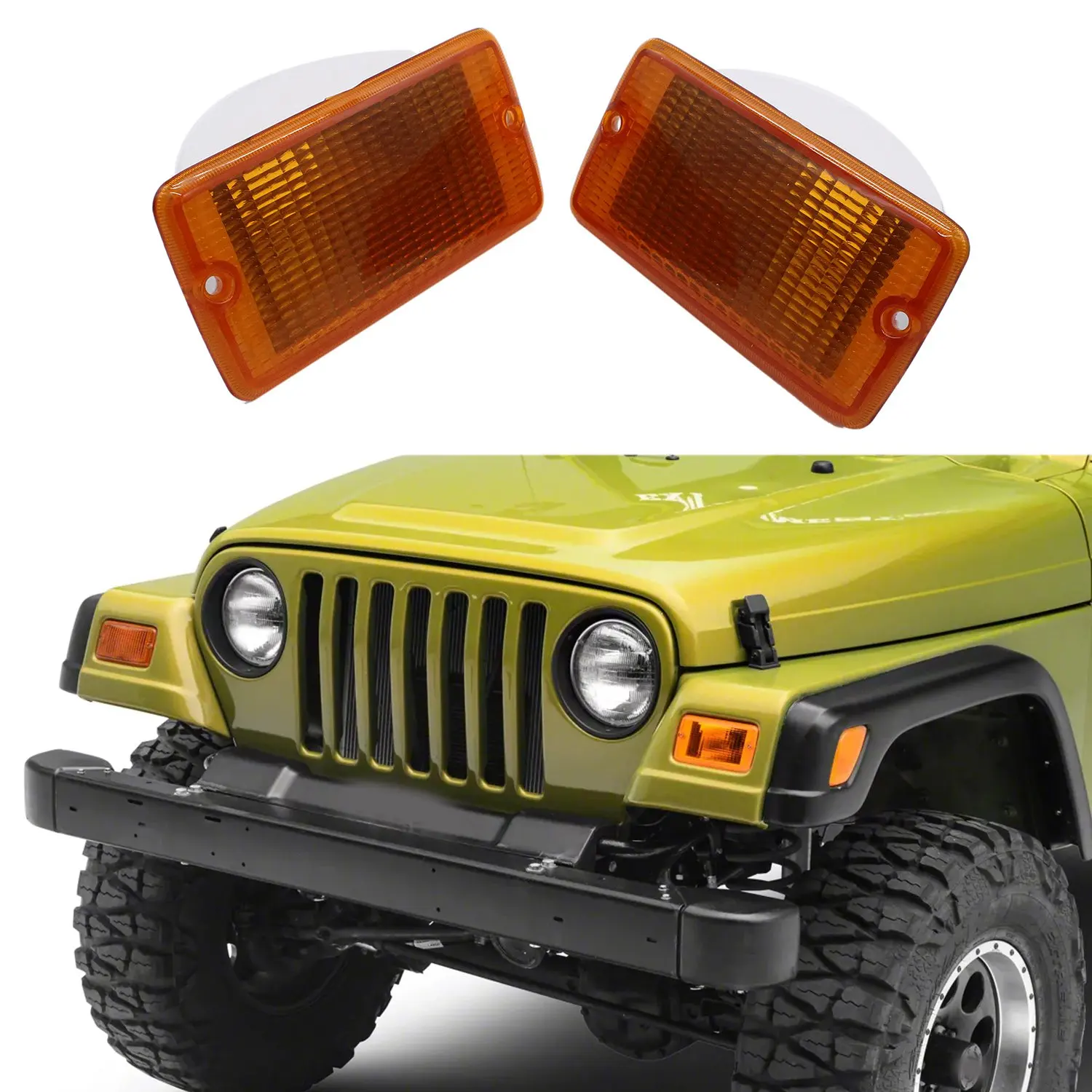 2Pcs Turn Signal Light for 2001-2006 Jeep Wrangler (TJ) Plastic Lens LH & RH 55156488AB