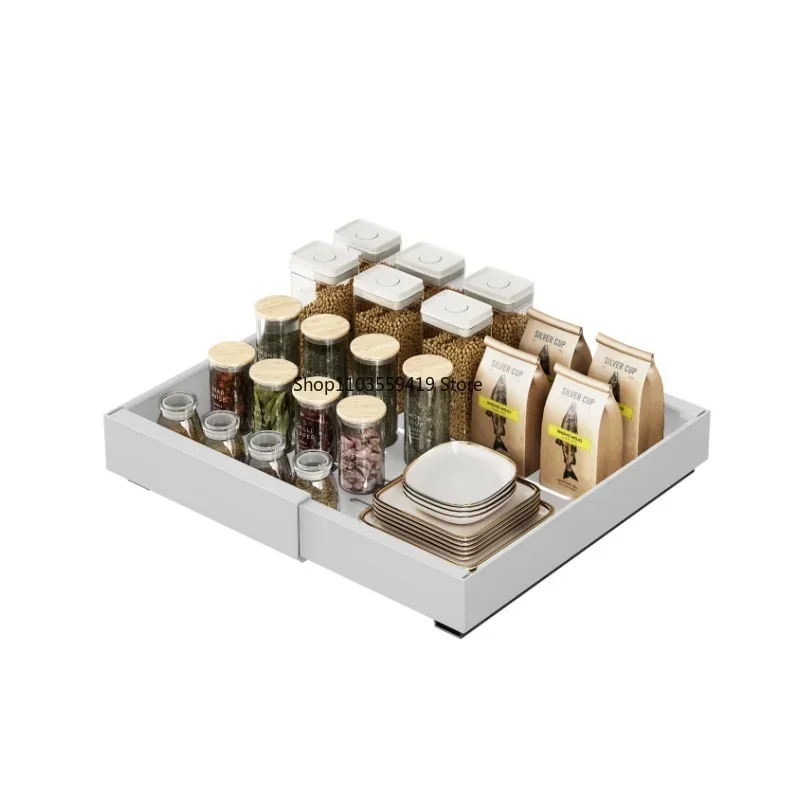 New Scalable Pull-out Kitchen Storage Rack with Slide Rails Drawer Type Storage Tray Spice Box Storage Rack Cabinets Organizer