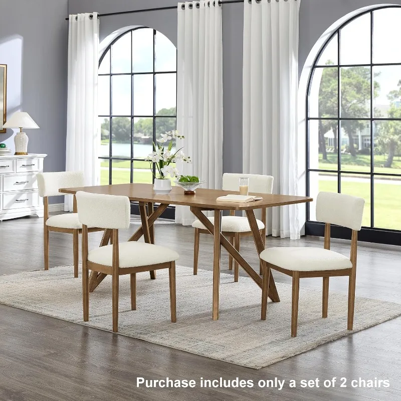 كراسي تناول الطعام المنجدة من Furniture Ellis Boucle، مجموعة من 2، أبيض/بلوط طبيعي