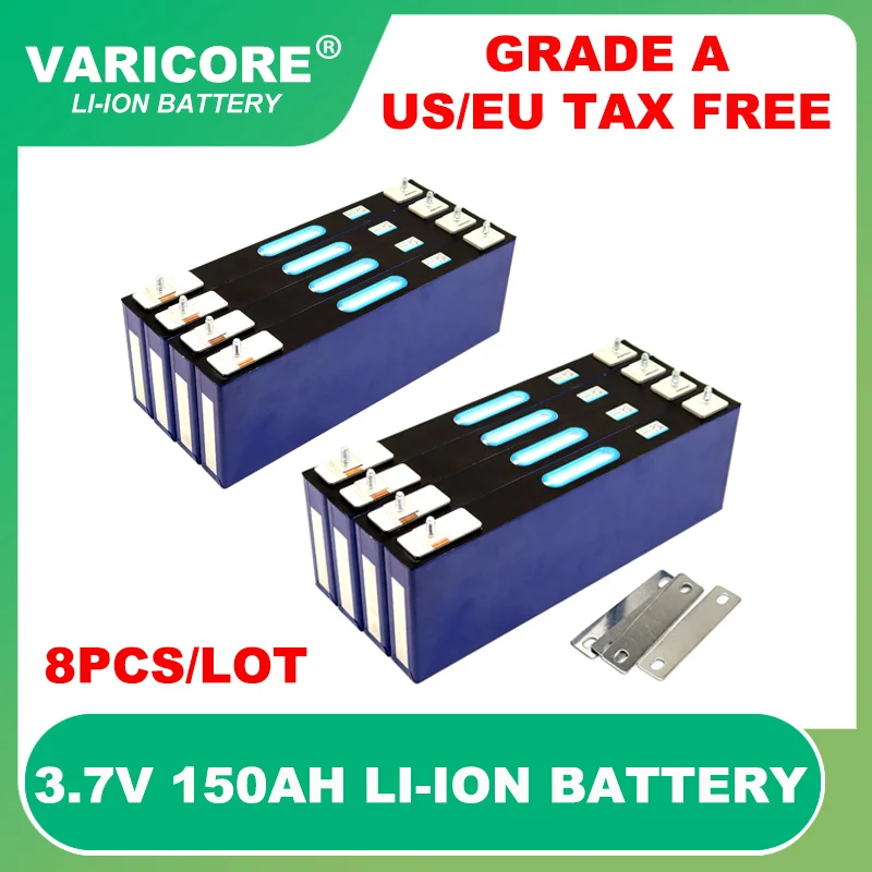 8pcs 3.7v 150Ah Lithium battery 4.2v Power cell for 3s 12v 24v 36v 48v 13s electric vehicle Off-grid Solar Wind Grade A Tax Free