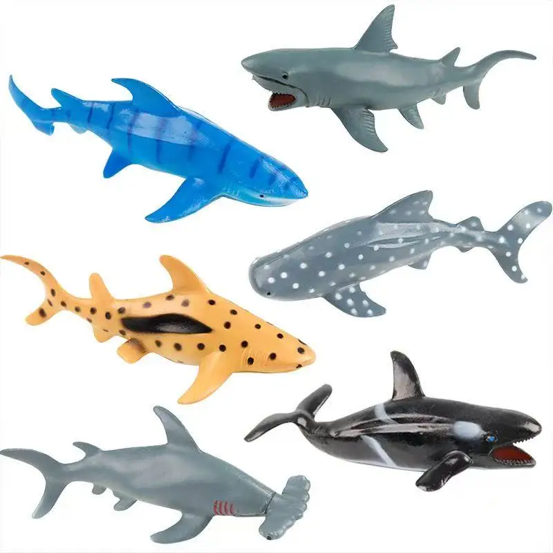 6 Pcs/Lot Soft Plastic Big Sharks Model Set PVC Sea Life Shark Whale Marine Life Action Figure Toys