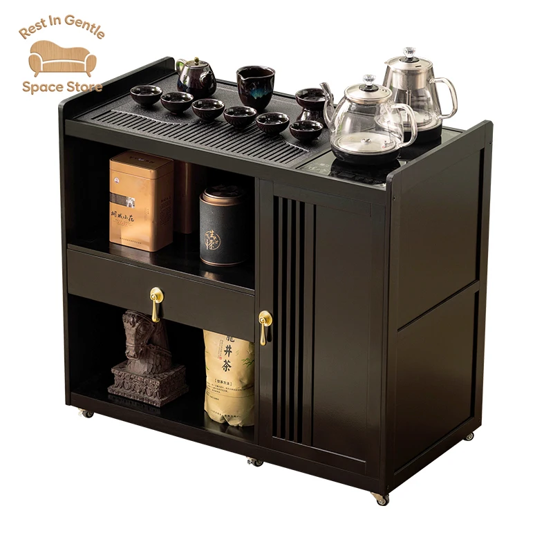 Mobile tea table Small tea table Kettle integrated household tea cabinet  cart balcony Solid wood coffee  Brewing