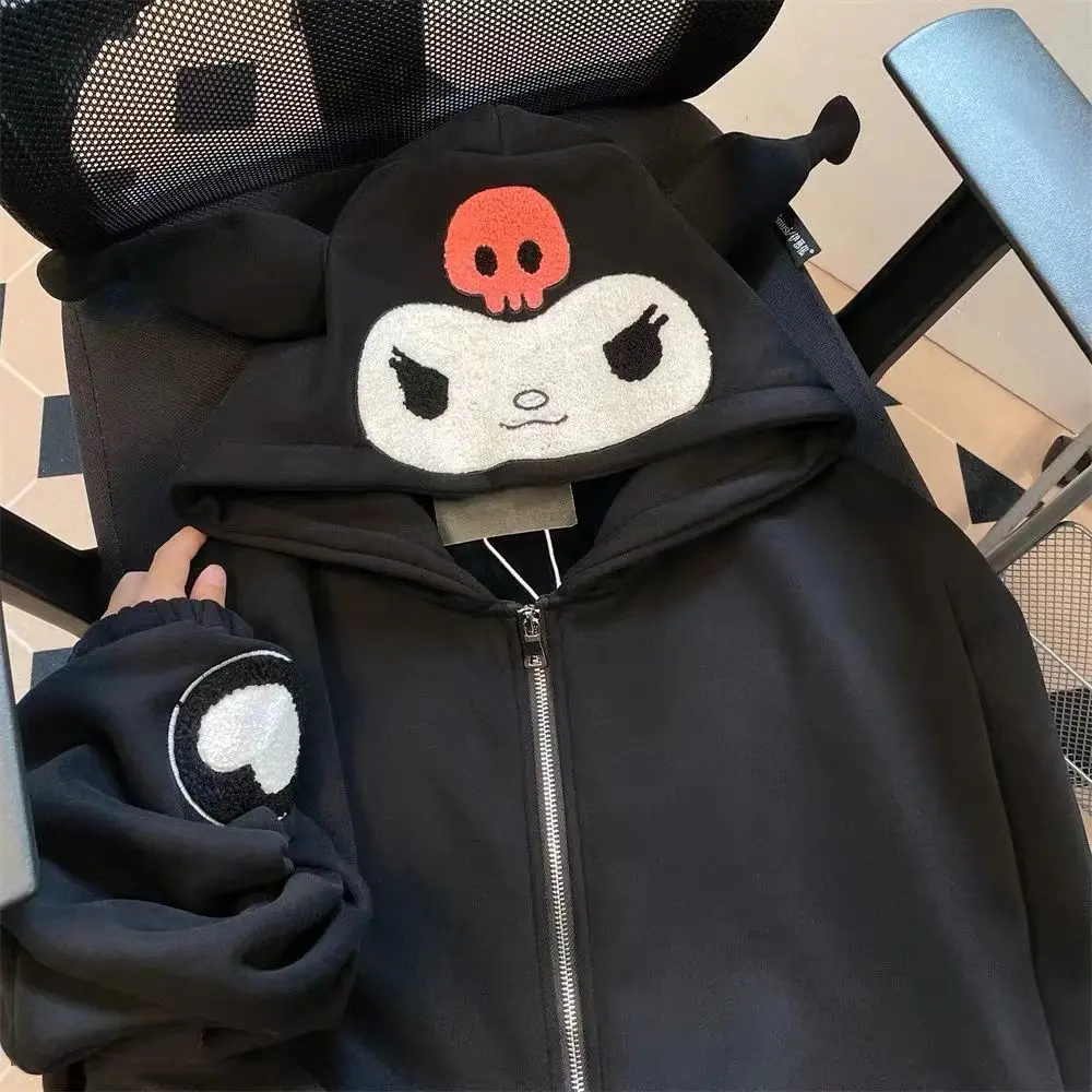 Kuromi Hooded Sweater Women\'s Clothing Sanrios American Anime Cartoon Y2K Oversize Trendy Japanese Style Fleece Sweatshirt Coat