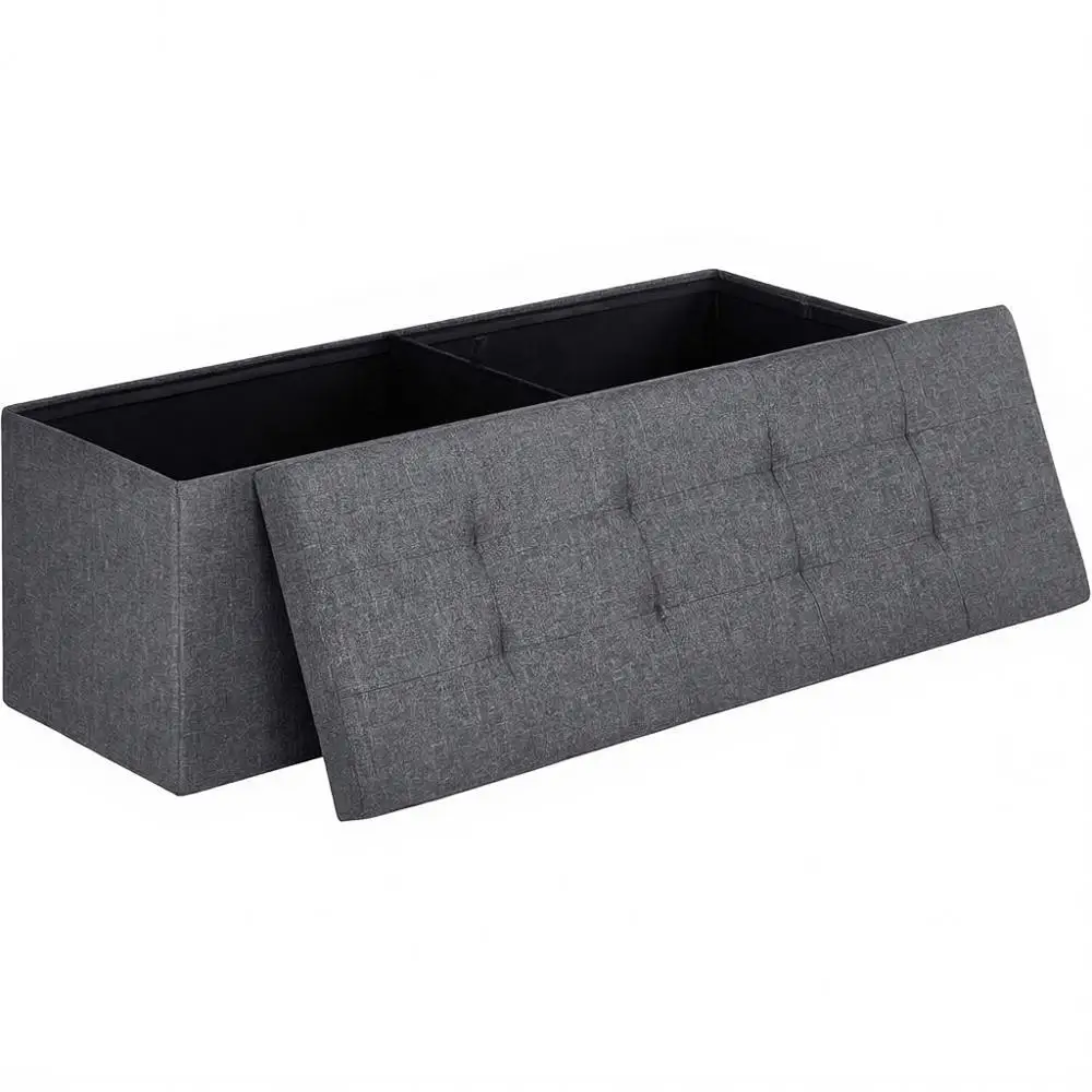 

Скамья-пуф для хранения вещей 43 Storage Ottoman Bench - мягкая подставка для ног, тумба для спальни или прихожей, выдерживает до 660 фунтов, серый цвет