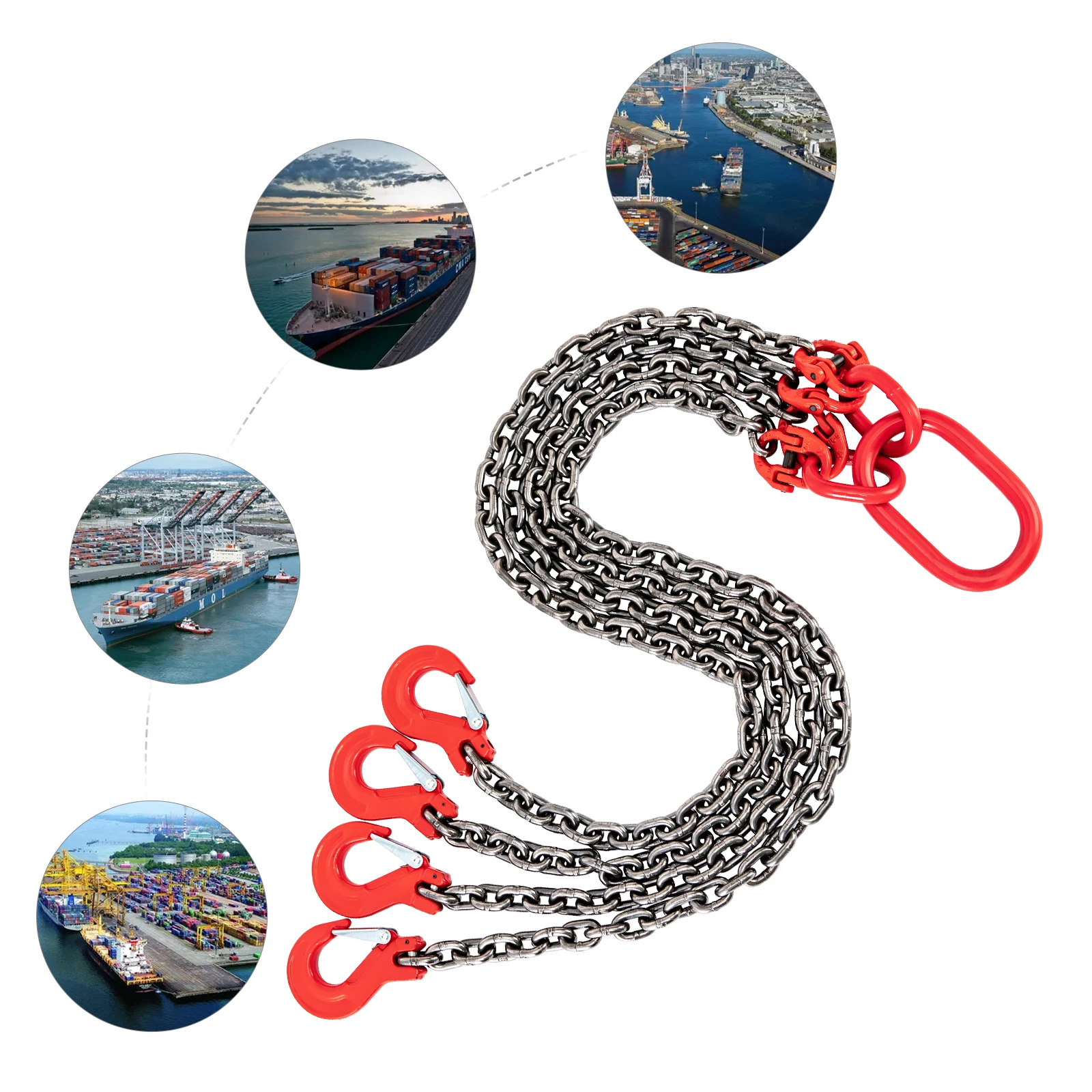 

5FT Chain Sling 5/16 Inch *5FT Lift Chain Chain Hoist Lifts with 4 Leg Grab Hooks Used in Mining, Machinery, Ports, Building