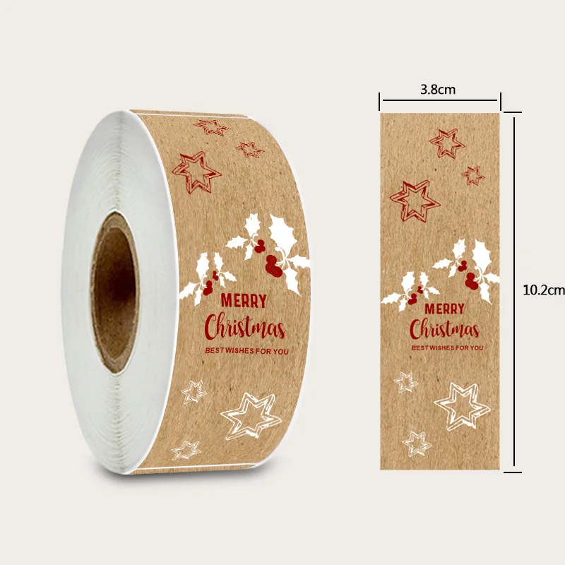150pcs/roll Kraft Paper Christmas Gift Packaging Labels For Envelopes Cards Wrapping Baking Decoration Merry Christmas Stickers