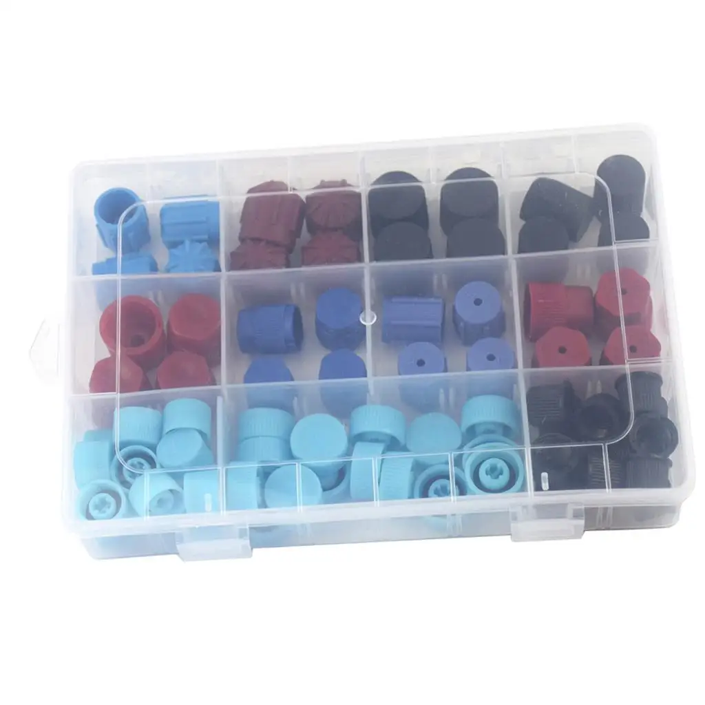 77Pcs/Box A/C R134A R12 Side Valve Core Service Port Dust Set