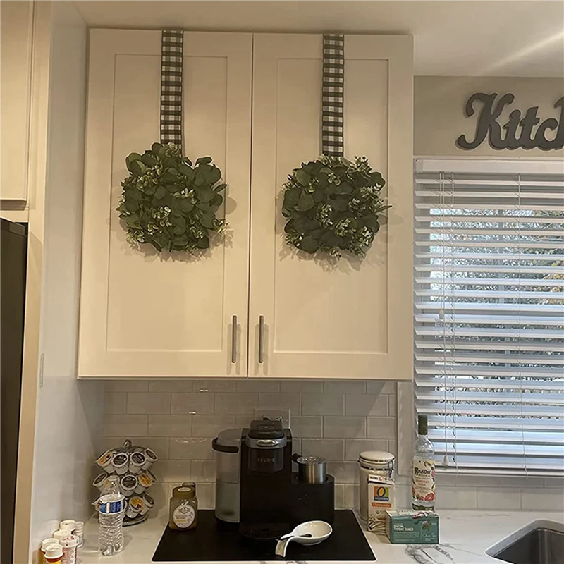 

ABAH-4 Pack Green Eucalyptus Wreath Round Wreath Artificial Wreath Farmhouse Wreath For Door Wall Window Deco,12Inch/PC