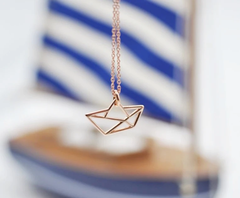 Paper Sail Boat Shaped Pendant Necklace Origami Sailing Ship Sailboat Yacht Navy Nautical Charms Chain Collar Clavicle Choker