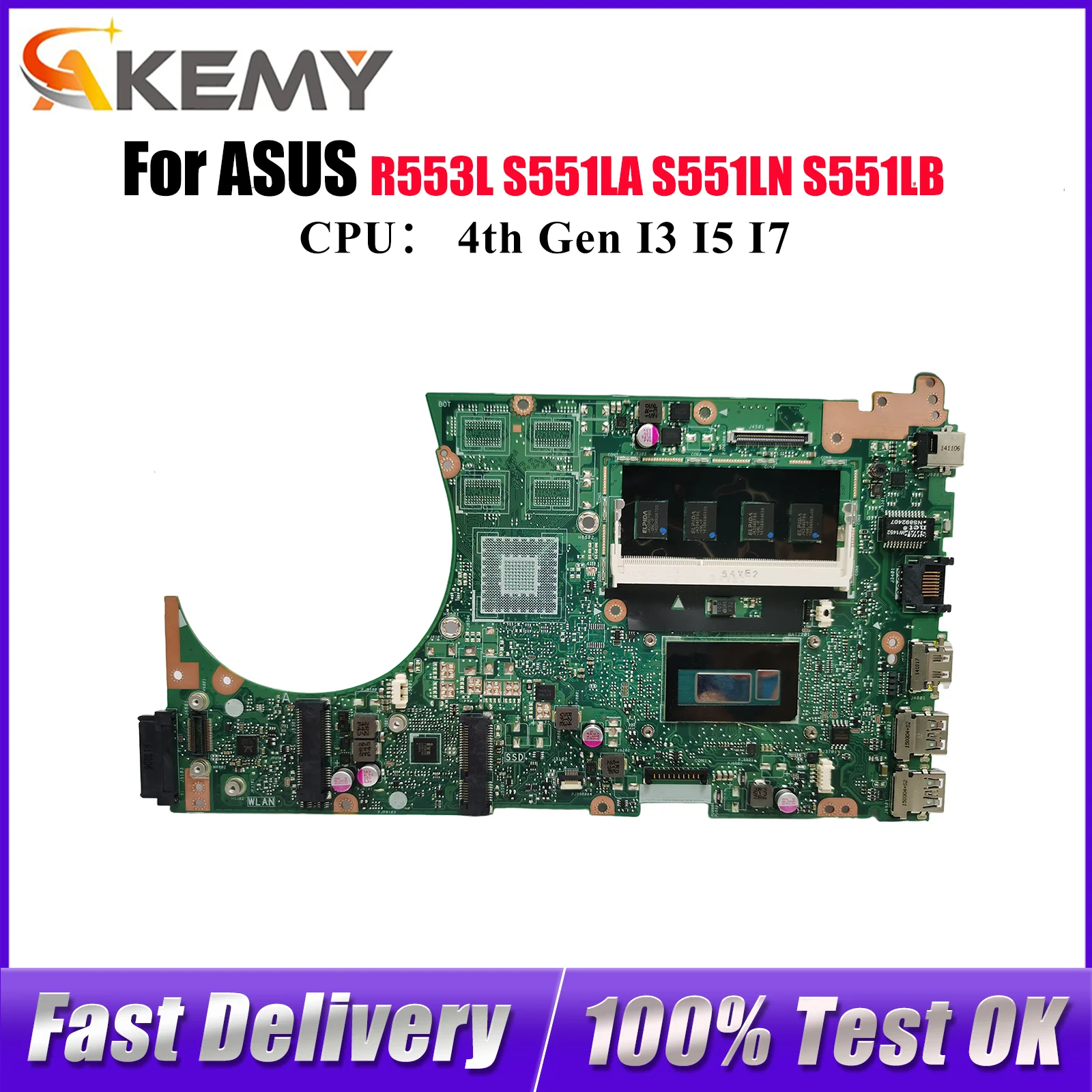 

S551LA Материнская плата для ноутбука ASUS VivoBook S551LA S551LN R553L S551L S551LB Материнская плата для ноутбука с процессором I3 I5 I7 100% тест в порядке
