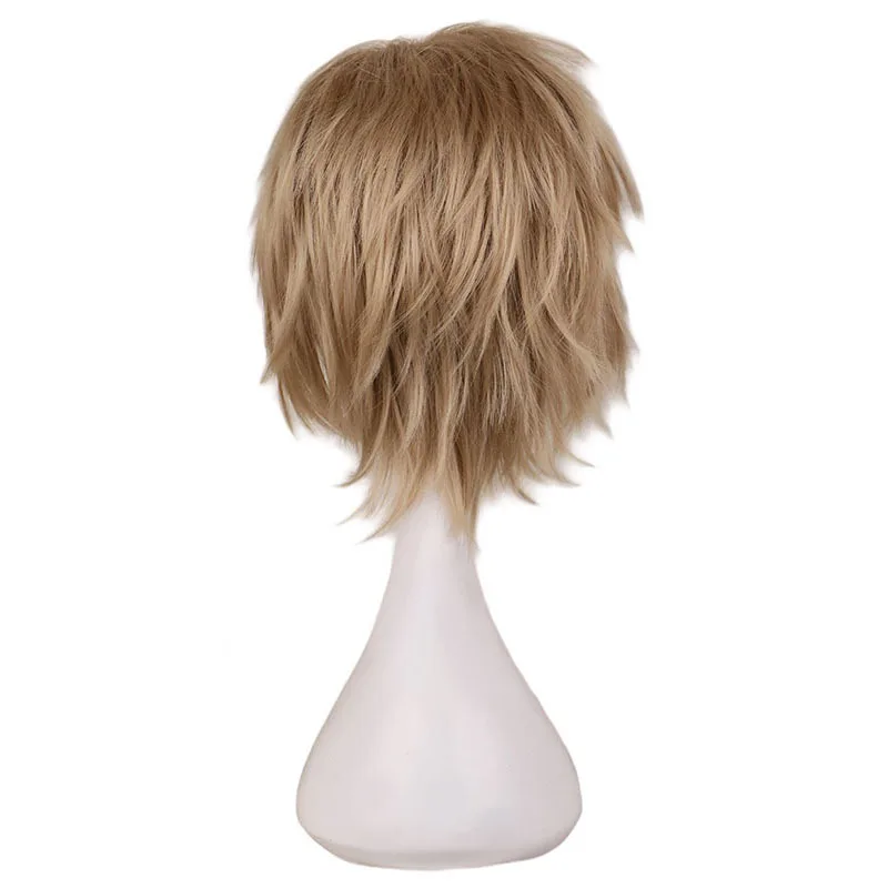 Short Cosplay Wig with Bangs for Men, Synthetic Hair, Anime Costume, Halloween Wigs, Black, White, Purple, Blonde, Red