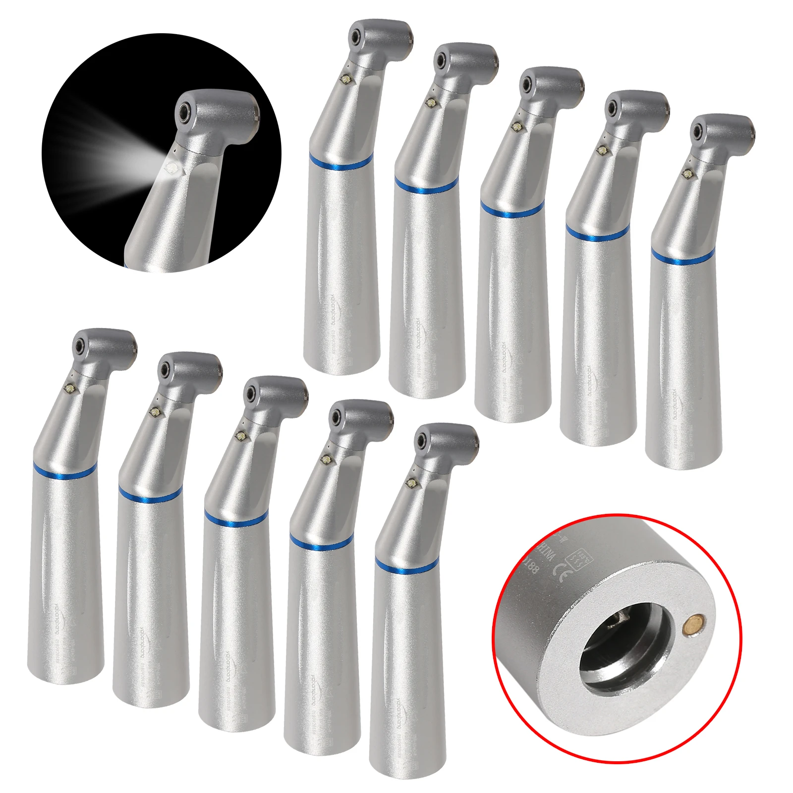 1-10 Pcs Dental Low Speed Self-illuminated Natural LED Light Push Contra Angle Handpiece Inner Water Spray