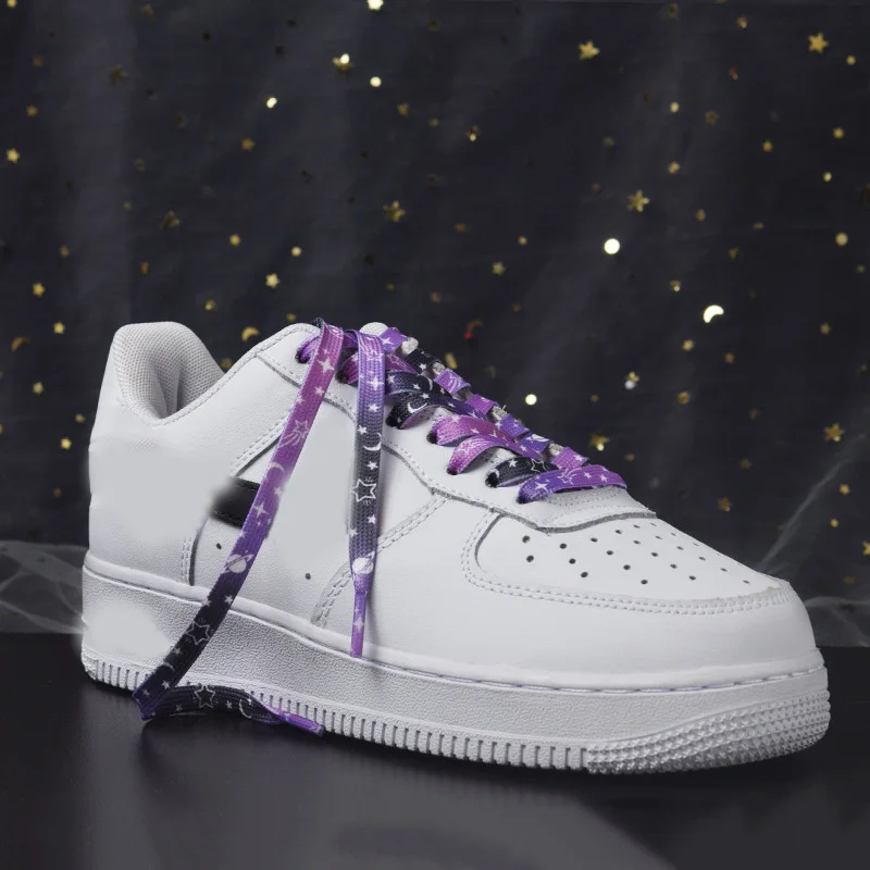 

Stars Moon Shoelaces for Sneakers AF1 Gradient Classic Flat Shoelaces Rainbow Shoe Laces with Stars Cosmic Milky Print Strings
