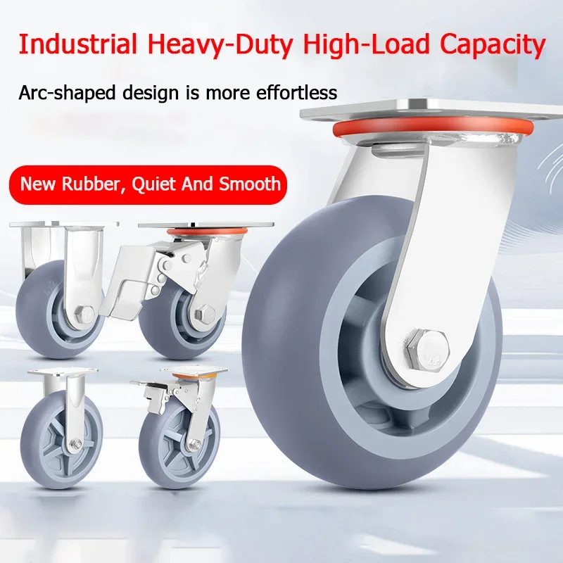 1PCS Heavy-Duty Swivel Caster Silent Rubber 4/5/6/8 Inch Industrial Caster Wheels for Trailer Hand Truck