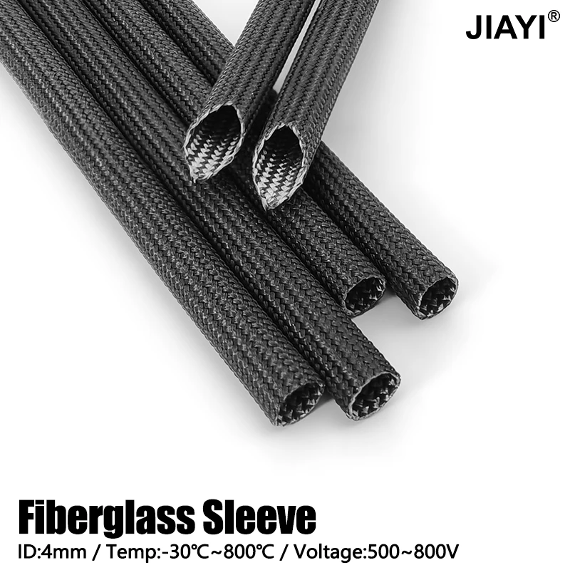 Black Fiberglass Tube ID 4mm 800Deg.C wire Sleeve Chemical Fiber Glass Sleeving Alkali Free Fiber Braided Insulation Sleeved