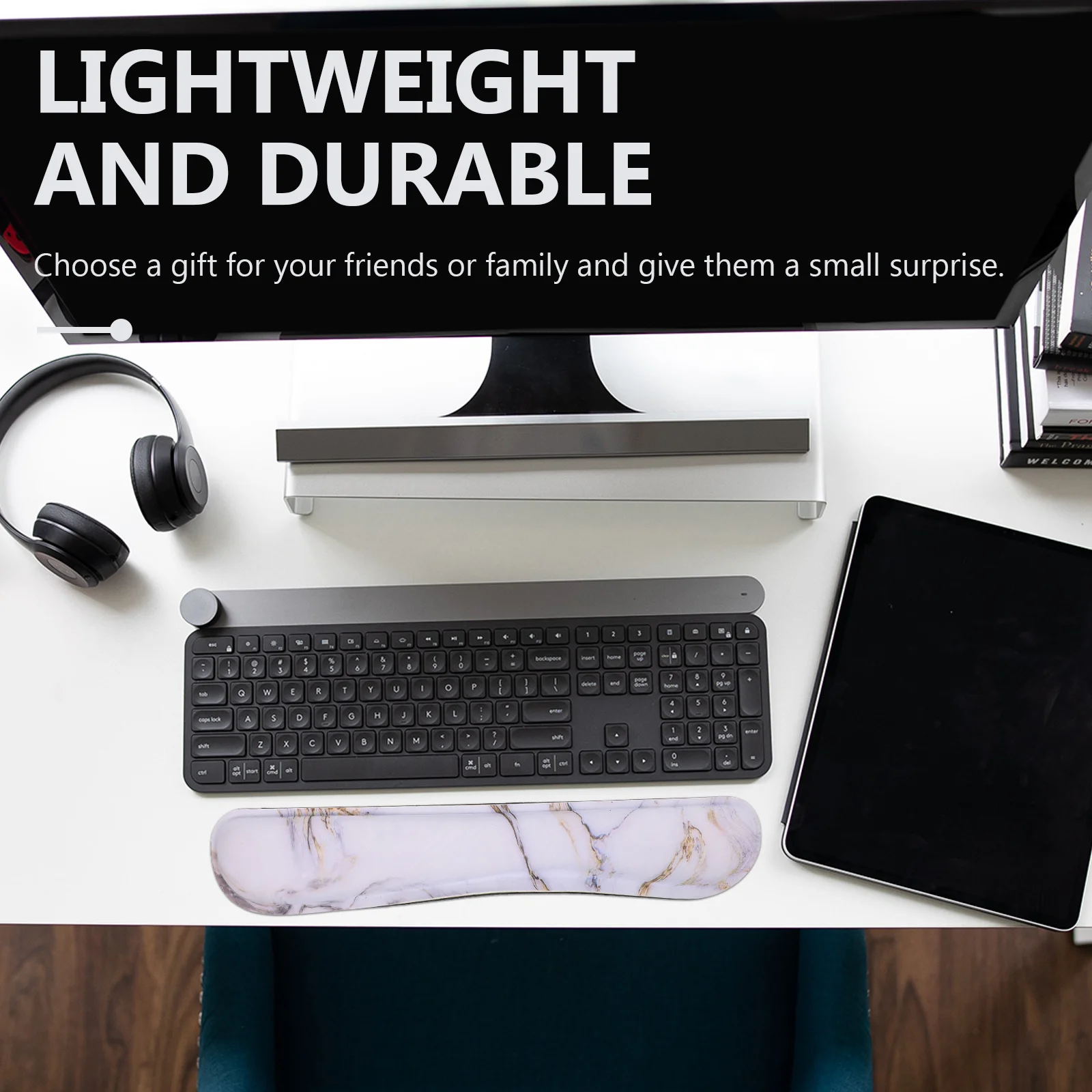 Juego de almohadilla de soporte para muñeca de ratón de espuma viscoelástica, diseño ergonómico para trabajo eficiente, evita el estrés en los hombros, codos, alfombrilla para muñeca y ratón, 1 Juego