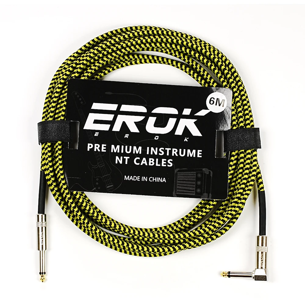 EROK 6M kabel Audio gitarowy anty-szum linii 6.35mm z męskiego na męskie kolorowe pleciona linka podłączania pedału akcesoria do instrumentów