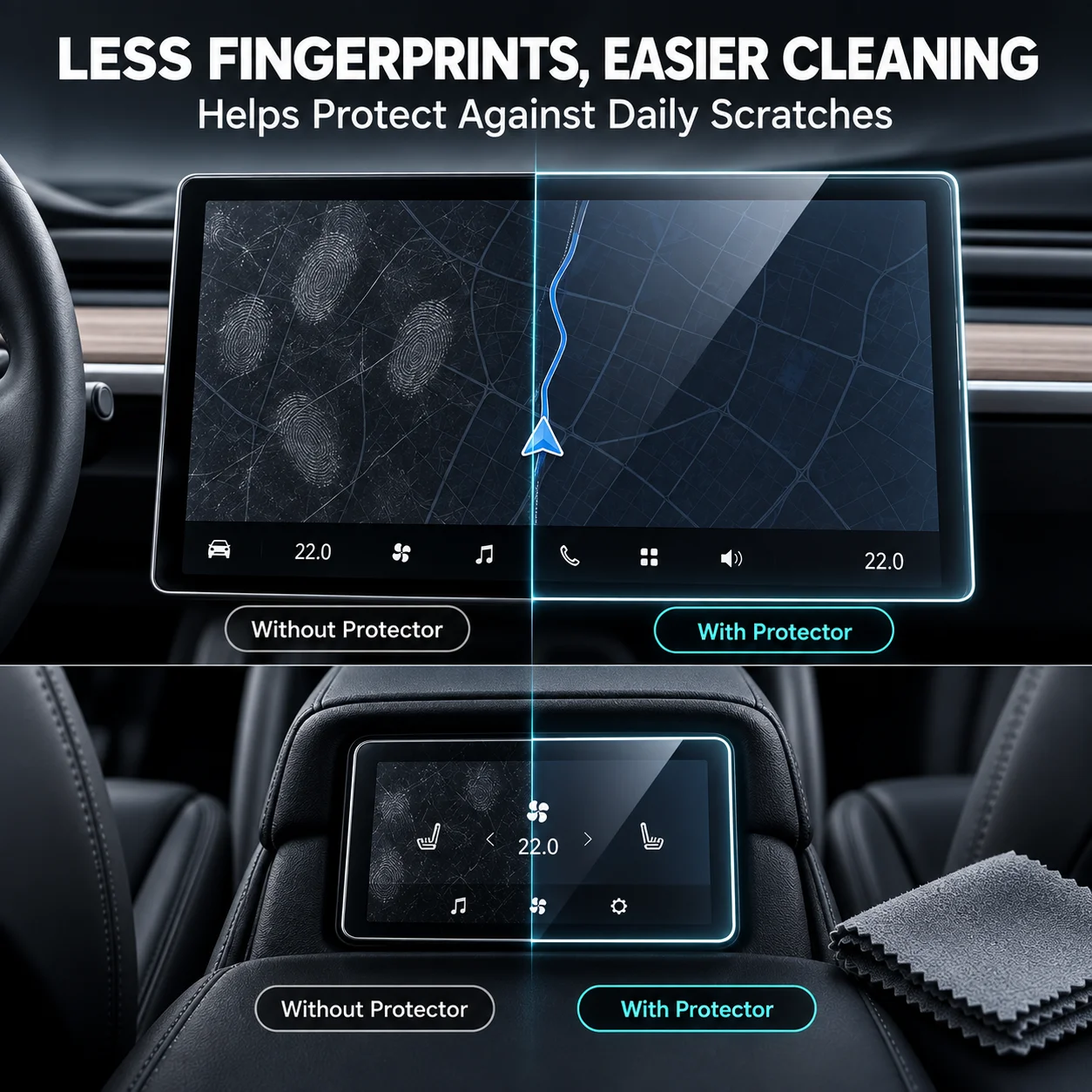 Tempered Glass Navigation Screen Protector for Tesla Model Y YL Juniper Model 3 Highland 2024-2026 Front Rear 15.4 16 Inch
