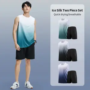 Fitness Men's Ice Clothing Silk Rapid Vest Set of Sports Clothing Summer T -Shirt Basketball Equipment Running Short Sleeping 8 Main Men's Sports Set Sales - №4