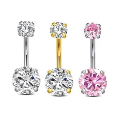 1PCS Gold Color Curved Navel Piercing 14G Sexy Belly Button Rings Pink Crystal Zircon Belly Piercing Nombril for Women Girls