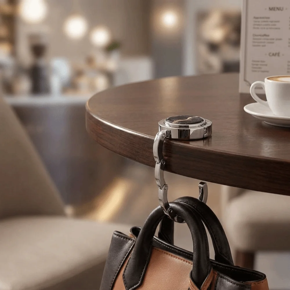 Practical Accessory Portable Purse Hook Folding Alloy Table Handbag Holder Marble Pattern Non Slip Bag Hanger Travel Use