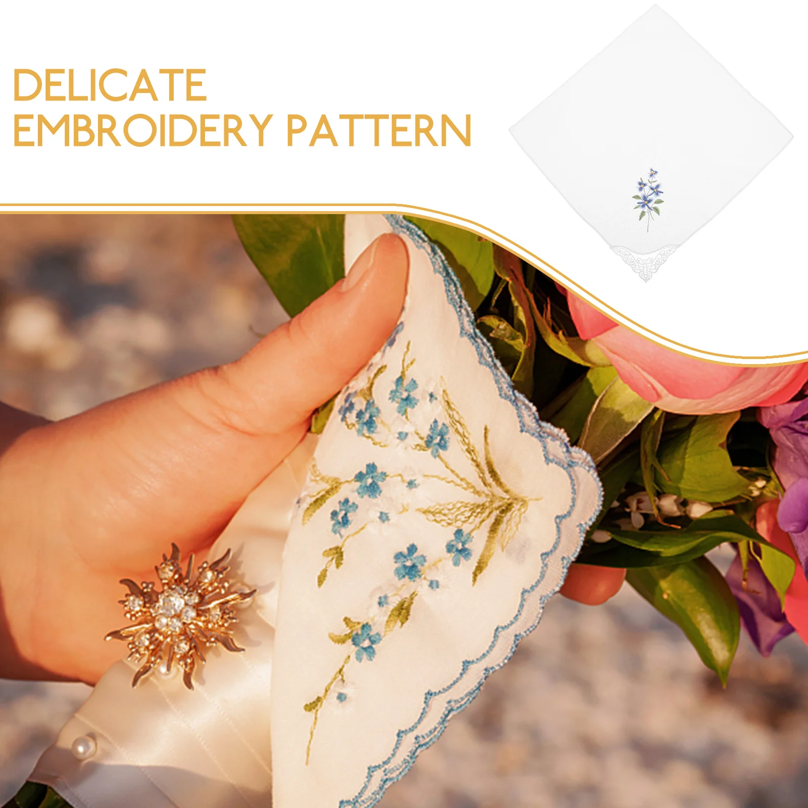 Embroidery Square Handkerchief Cotton Fabric Floral Pattern Lightweight Ladies Handkerchiefs For Wedding Prom Dating