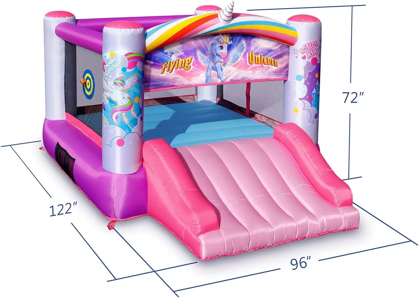 Casa de rebote, Casa de rebote inflable de princesa con soplador, Casa hinchable rosa para niñas, Castillo hinchable con tema de unicornio volador, Dur