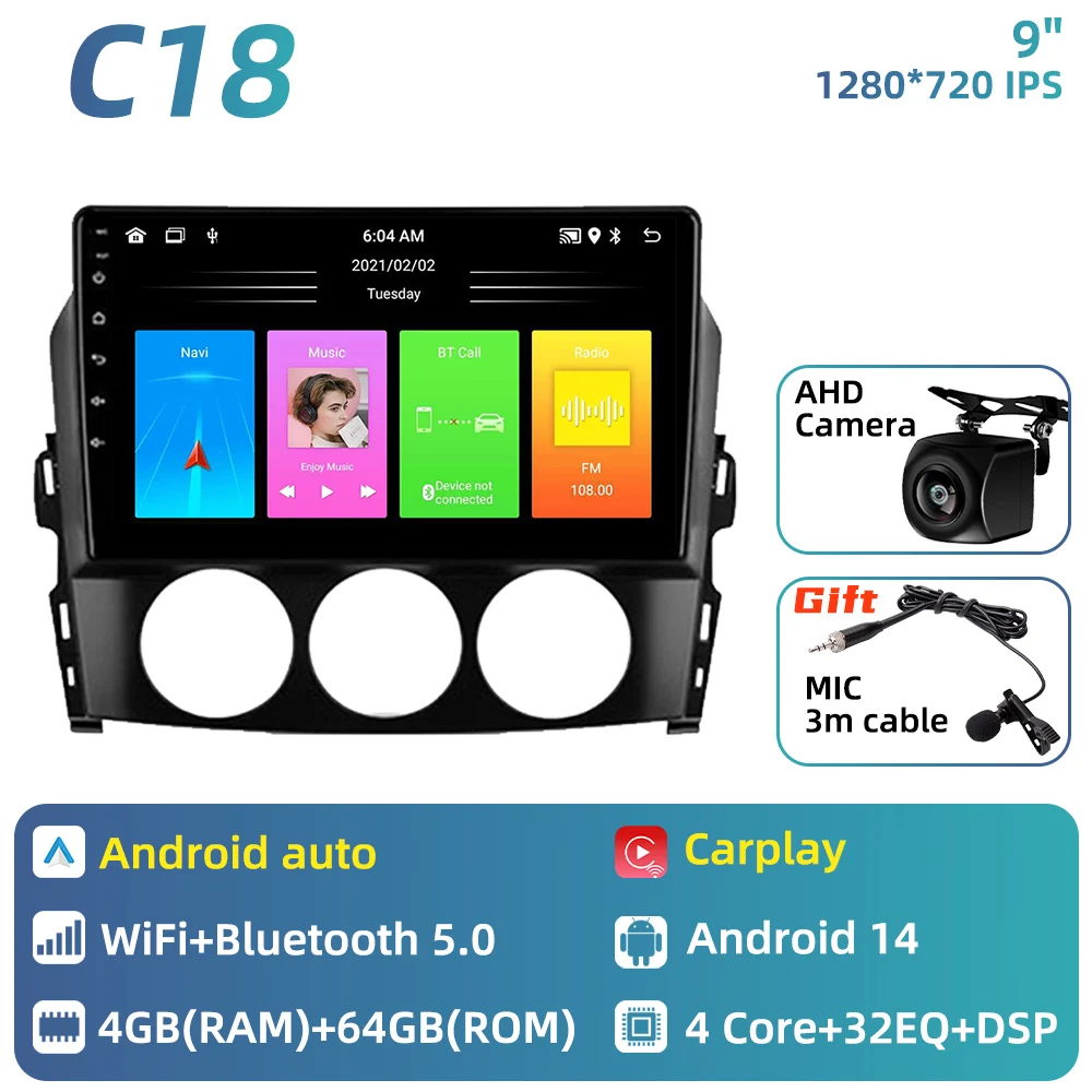 Auto radio voor Mazda MX-5 Miata NC 2005 - 2015 Auto multimediaspeler Android Carplay Auto GPS Navigatie Head Unit Stereo 2 Din